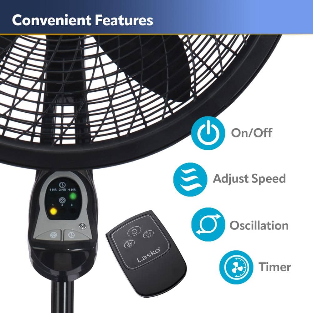 Black 54" Adjustable Height Oscillating Pedestal Fan with Remote