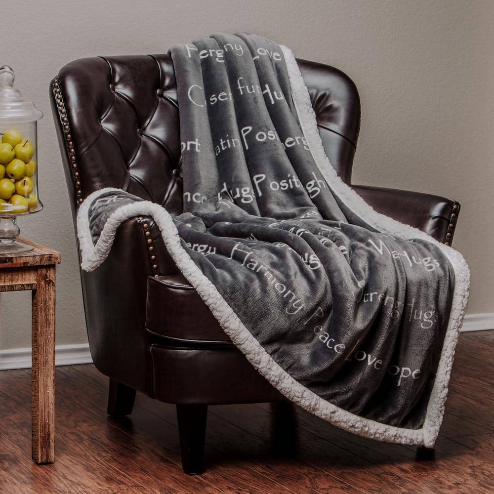 Gray Reversible Faux Fur and Sherpa Electric Throw Blanket