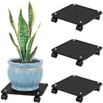 Black Bamboo Rolling Plant Caddy Stand Base with Lockable Casters (3-Pack)