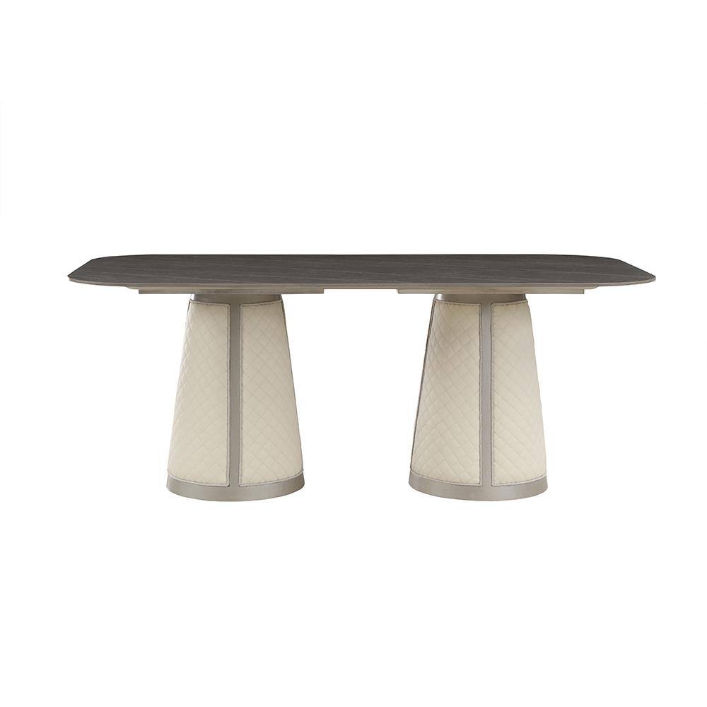 Champagne Finish Rectangular Dining Table with Sintered Stone Top