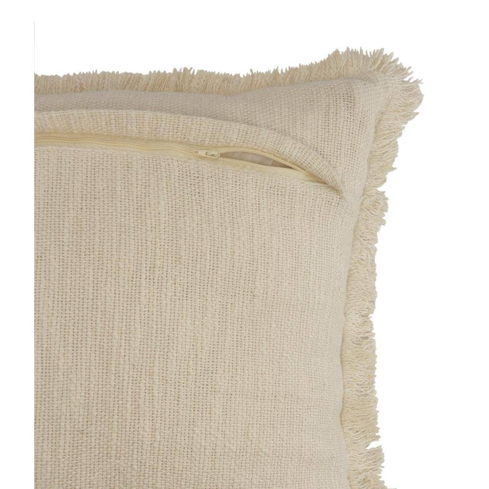 Off-White Cotton 20" Square Fringed Throw Pillow