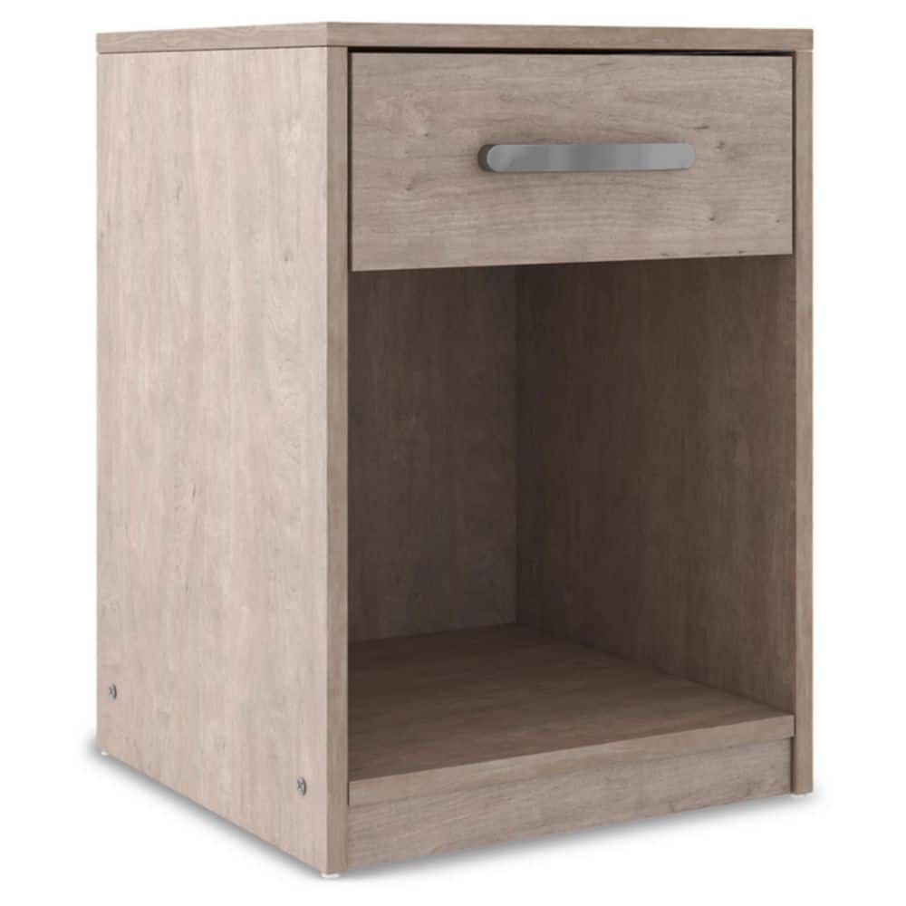 Transitional Beige 1-Drawer Nightstand with Satin Nickel Pulls