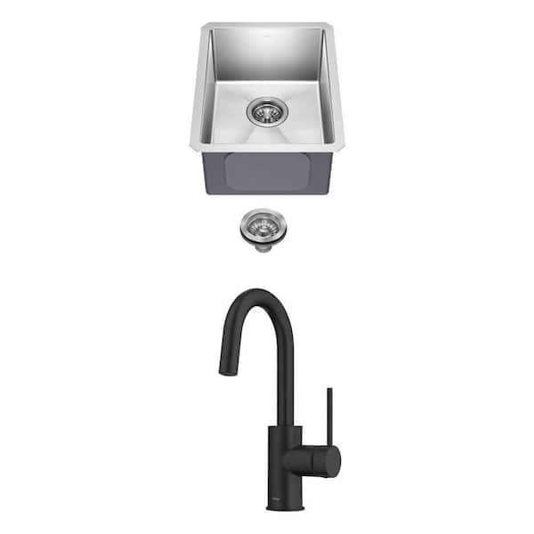 Standart PRO 16 Gauge 14 in. Undermount Bar Sink with Oletto Matte Black Single Handle Bar Faucet