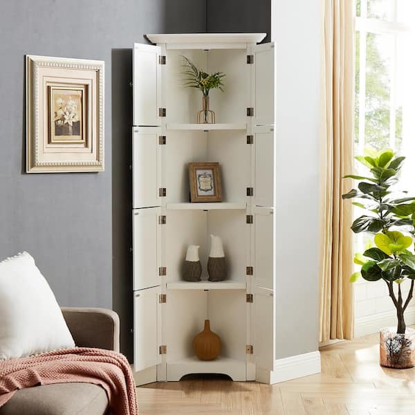 Good Gracious 8 Door White Storage Corner Cabinet With 4 Shelves For Living Room Ccjhca07 Wh Hd The Home Depot 8 Door White Storage Corner Cabinet, Cabinets For Living Room