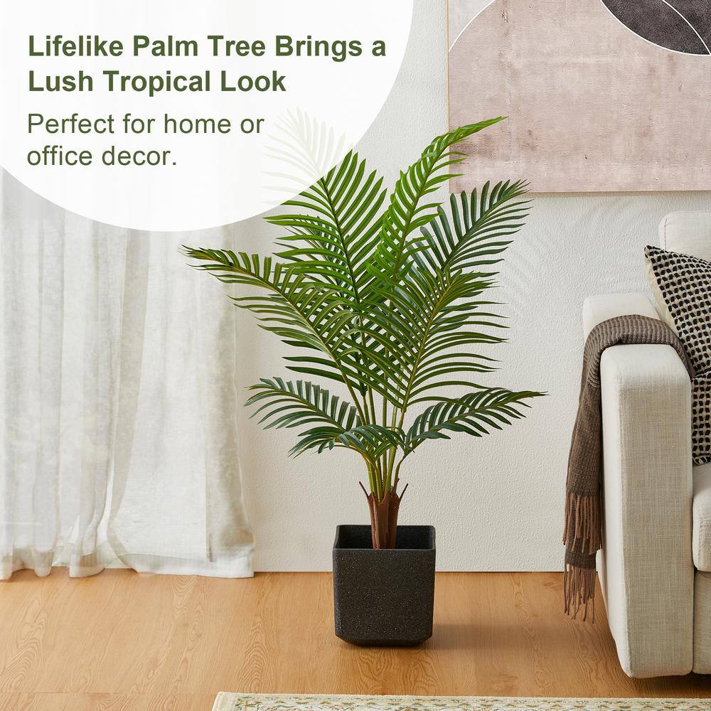 43.25" Green Plastic Outdoor Potted Palm Floor Plant