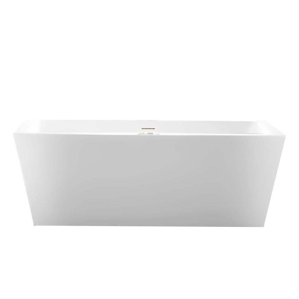 67" White Acrylic Freestanding Soaking Bathtub with Overflow