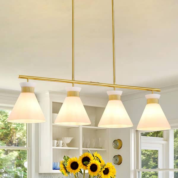 KAISITE 60-Watt 4-Light Gold Shaded Pendant Light With Frosted Glass Shade Ceiling Hanging Light Fixture For Kitchen Island
