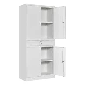 31.50 in. W x 70.87 in. H x 15.75 in. D White Freestanding Cabinet Metal Cabinets with 1-drawer and 2-Shelves