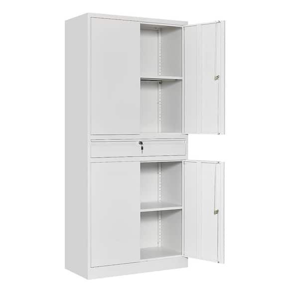 LISSIMO 31.50 in. W x 70.87 in. H x 15.75 in. D White Freestanding Cabinet Metal Cabinets with 1-drawer and 2-Shelves