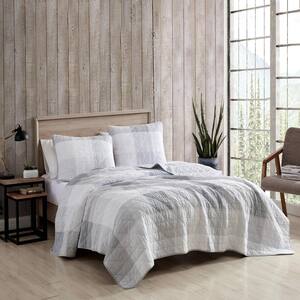 Boulder Plaid 3-Piece Gray Cotton Full/Queen Quilt Set