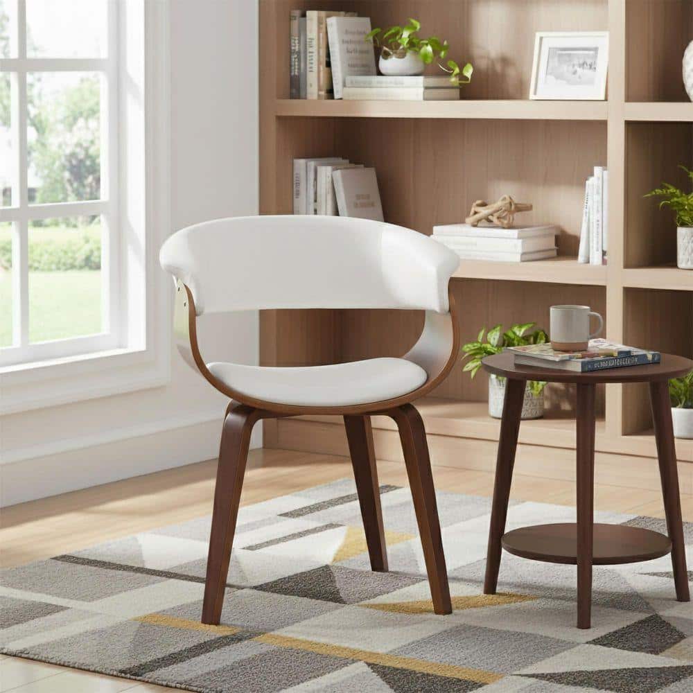AC Pacific Wood and White Faux Leather Mid-Century 18- in. Seat