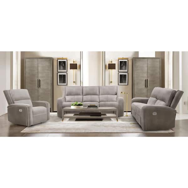 Jove Taupe High Grade Leatherette Recliner With USB Port and Adjustable Headrest