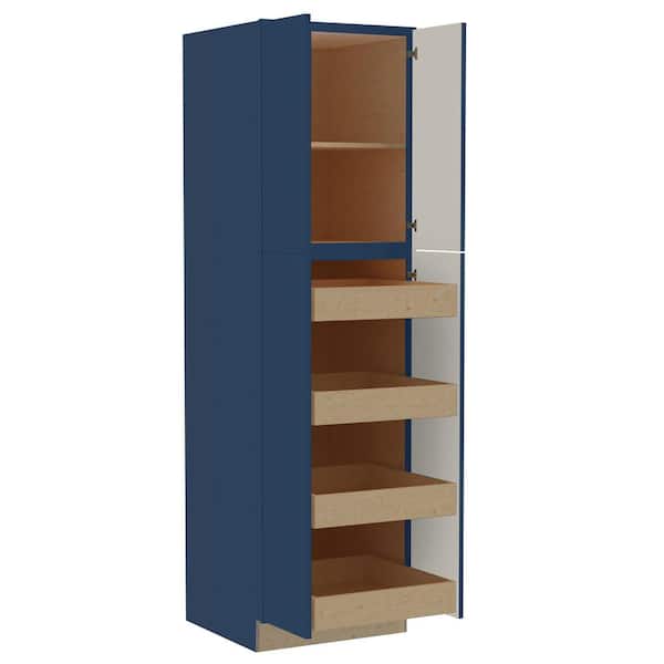 Hargrove 24 in. W x 24 in. D x 84 in. H Assembled Plywood Pantry Kitchen Cabinet in Vessel Blue with 4ROT Soft Close