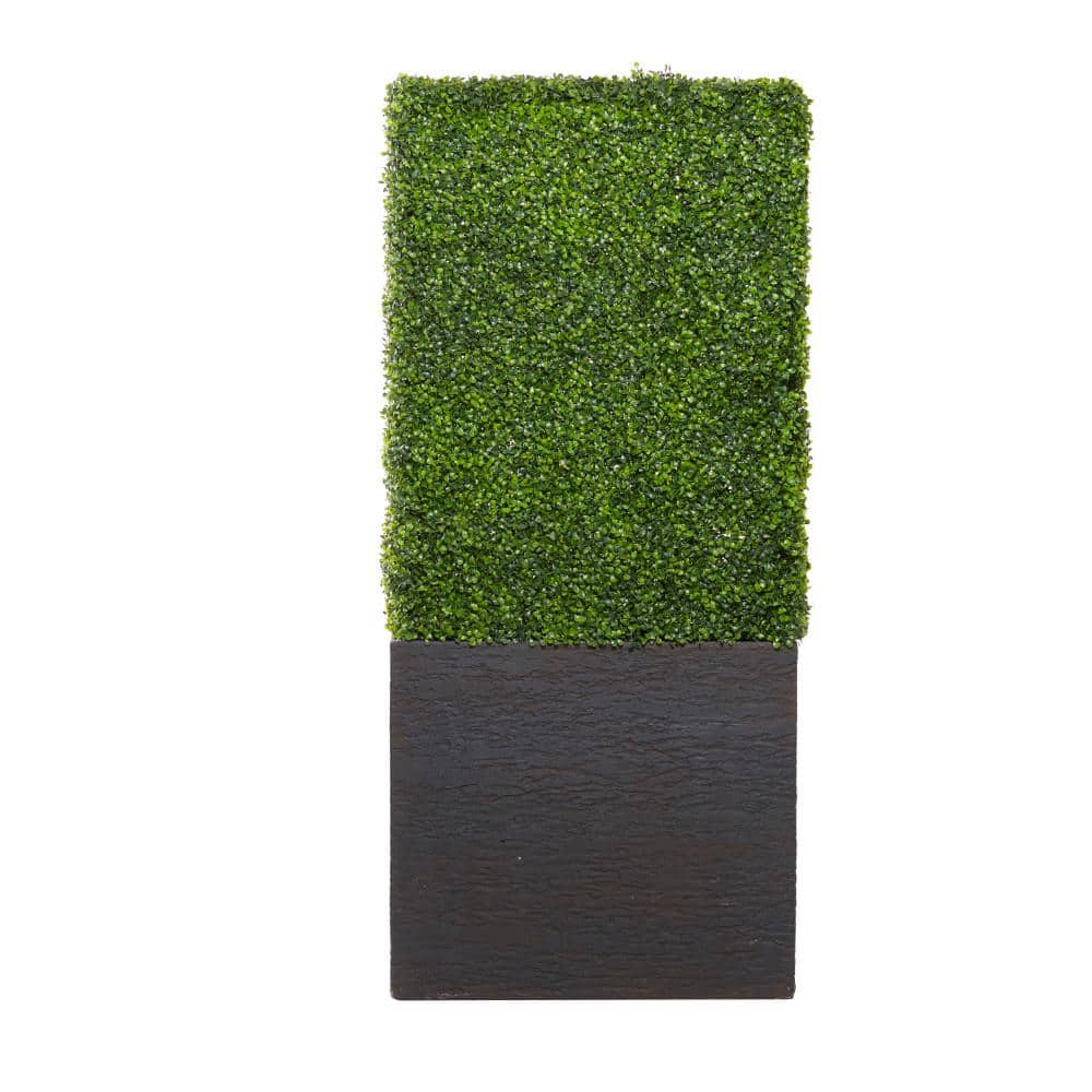 Evergreen Elegance Plastic Boxwood Topiary in Black Cement Planter, 66" Tall