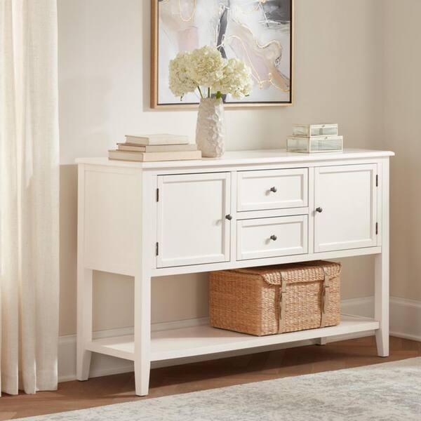Home Decorators Collection Burton 56 in. Ivory Standard Rectangle Wood Console Table with Drawers