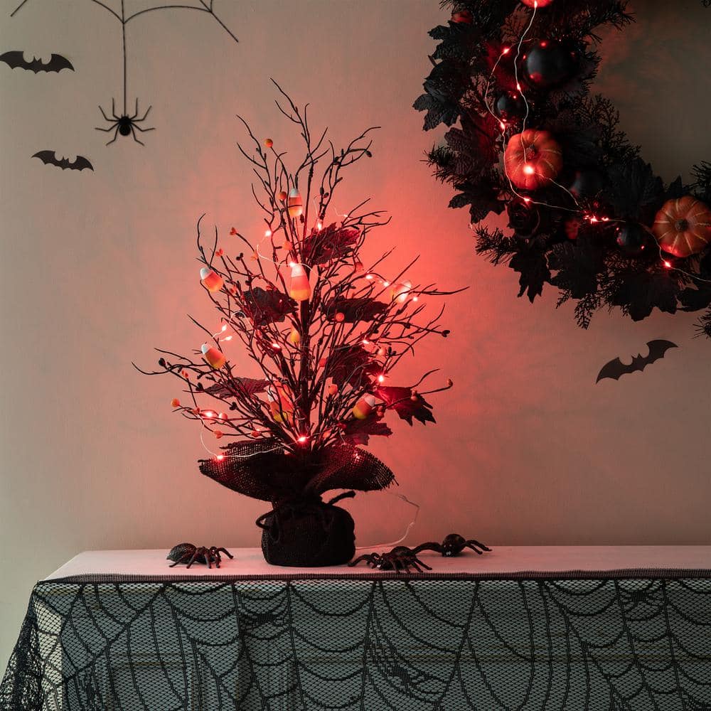 Glitzhome 21 in. H Lighted Halloween Candy Corn Berries Table Tree ...