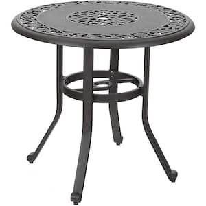 Brown Round Cast Aluminum Outdoor Bistro Table with Umbrella Hole