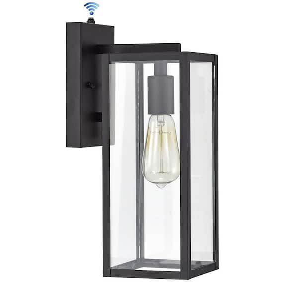 Tatahance 5 in. W 1-Light Outdoor Black Wall Sconce with Dusk to Dawn Sensor and Clear Glass
