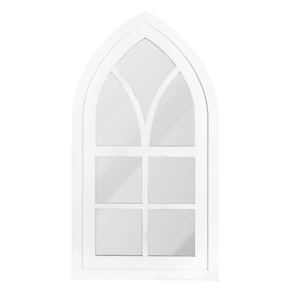 Glitzhome 40.16 in. H x 22.05 in. W Farmhouse Large Arch Framed White Gothic Glass Mirror