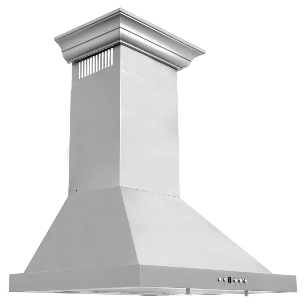 24 in. 400 CFM Convertible Vent Pyramid Wall Mount Range Hood with Crown Molding in Stainless Steel