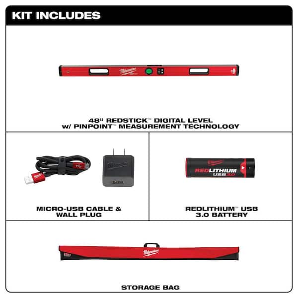 48 in. REDSTICK Digital Box Level with Pin-Point Measurement Technology with Portable Power Source Kit
