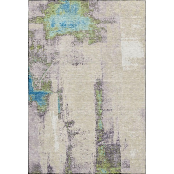 Mayfield Premium Machine Washable Abstract AMF1984 Linen 9 ft. x 12 ft. Area Rug