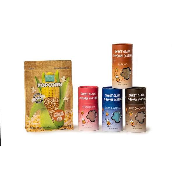 Wabash Valley Farms 4 Popcorn Sugar Glazes and 2 lbs. of XL Mushroom Kernels 5-Piece Popcorn Set