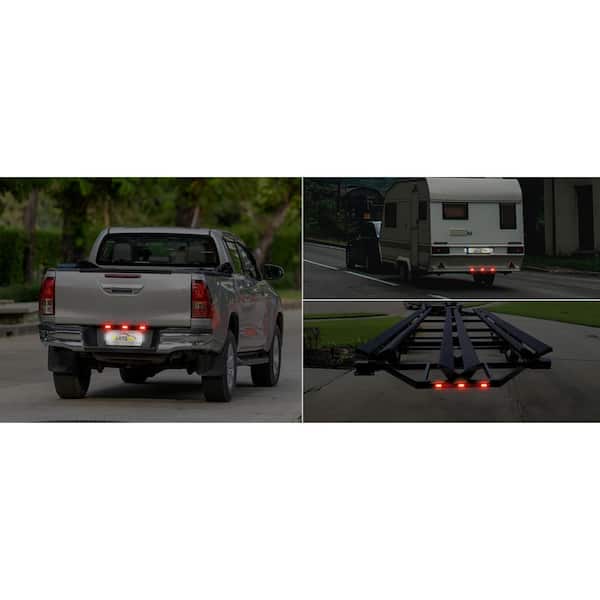 Red Clearance Marker Light, 3-Light LED Trailer Light Bar, Sealed Stainless Steel, Truck LED Strip with Black Base