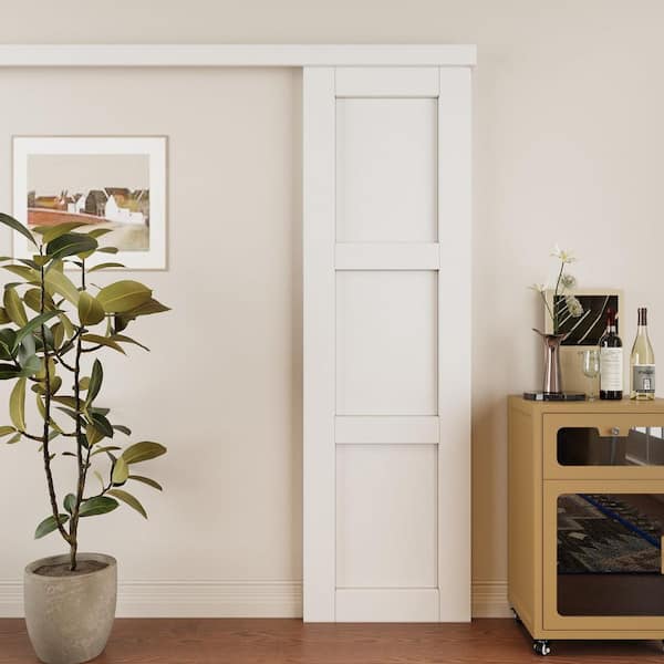24 in. x 80 in. Hidden Track Style 3 Panel White Primed MDF Sliding Barn Door with Hardware Kit