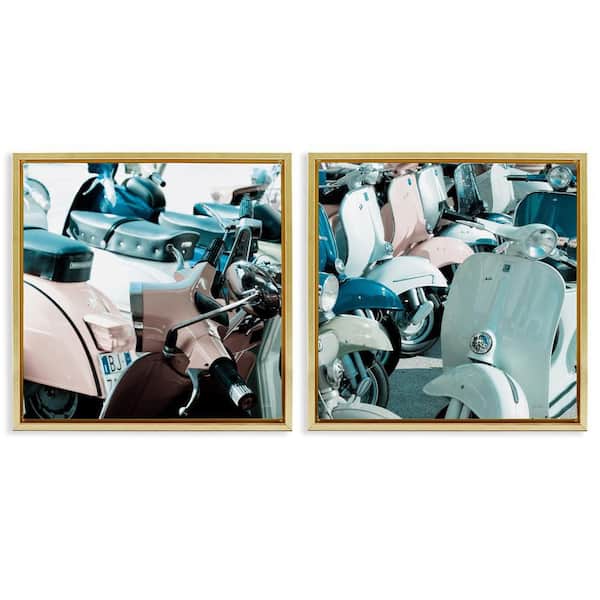 Stupell Industries Italian Scooters in Pastels by Deborah Revell 2-Pieces Gold Floater Frame Typography Graphic Art Print 25 in. x 25 in.