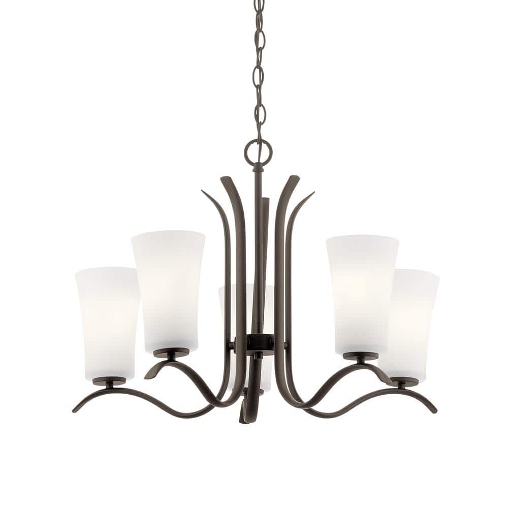 Armida 25" Distressed Bronze 5-Light Chandelier with Etched Glass Shades