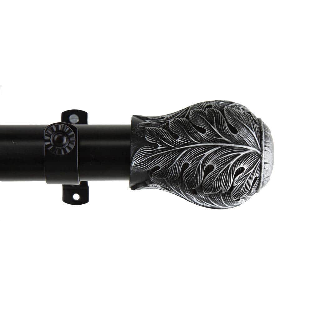 66 in. - 115 in. 1.5 in. O.D. Leaf Single Curtain Rod Set in Black