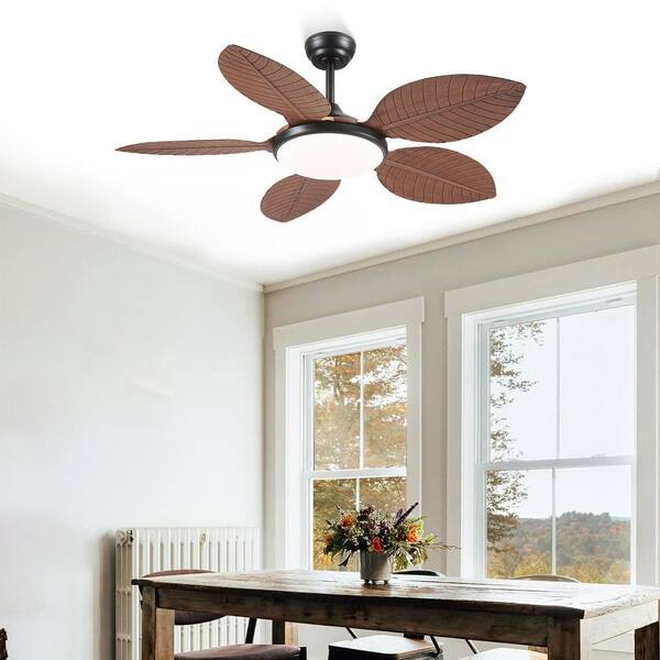 48 in. Indoor/Outdoor Black 5 ABS Tropical Palm Leaf Blades Downrod Ceiling Fan with LED Light and Remote Included