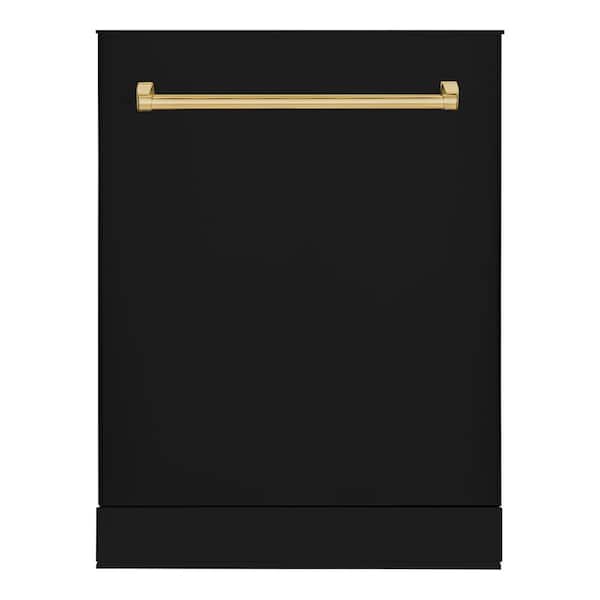 Hallman Bold 24 in. Dishwasher with Stainless Steel Metal Spray Arms in color Glossy Black with Bold Brass handle