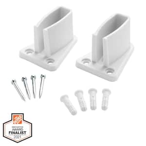 White Fixed Mount Rod Shelf Bracket for Wire Shelving Support - Hardware Included (2-Pack)