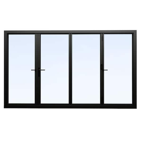 ARK DESIGN 144 in. x 96 in. Right Swing/Outswing Double Tempered Glass Black Aluminum Folding Patio Door
