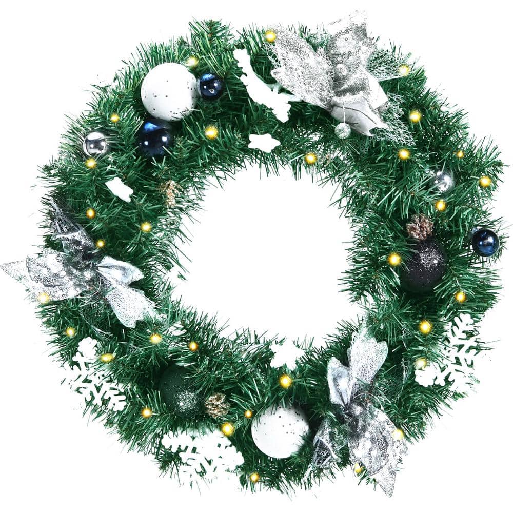 Gymax 20 in. Pre-Lit Artificial Christmas Wreath Full-Decorated