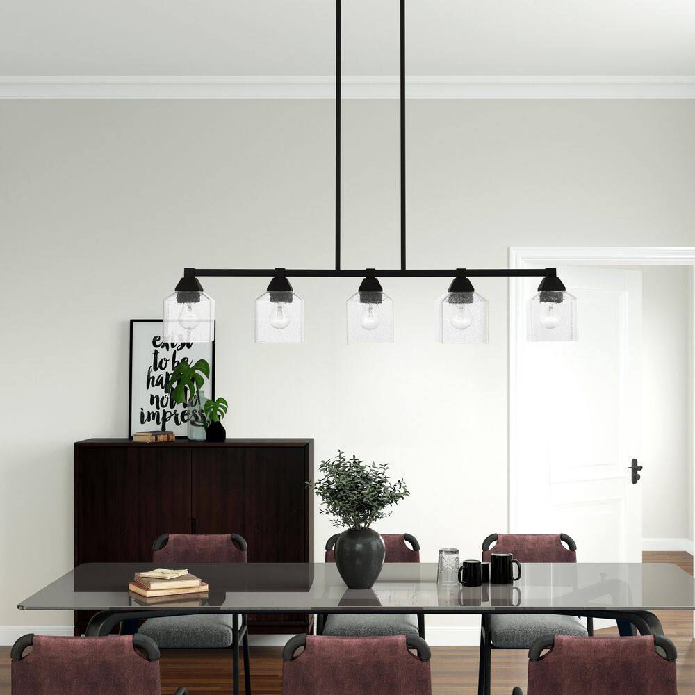 Aragon 5-Light Linear Chandelier in Black with Clear Seeded Glass
