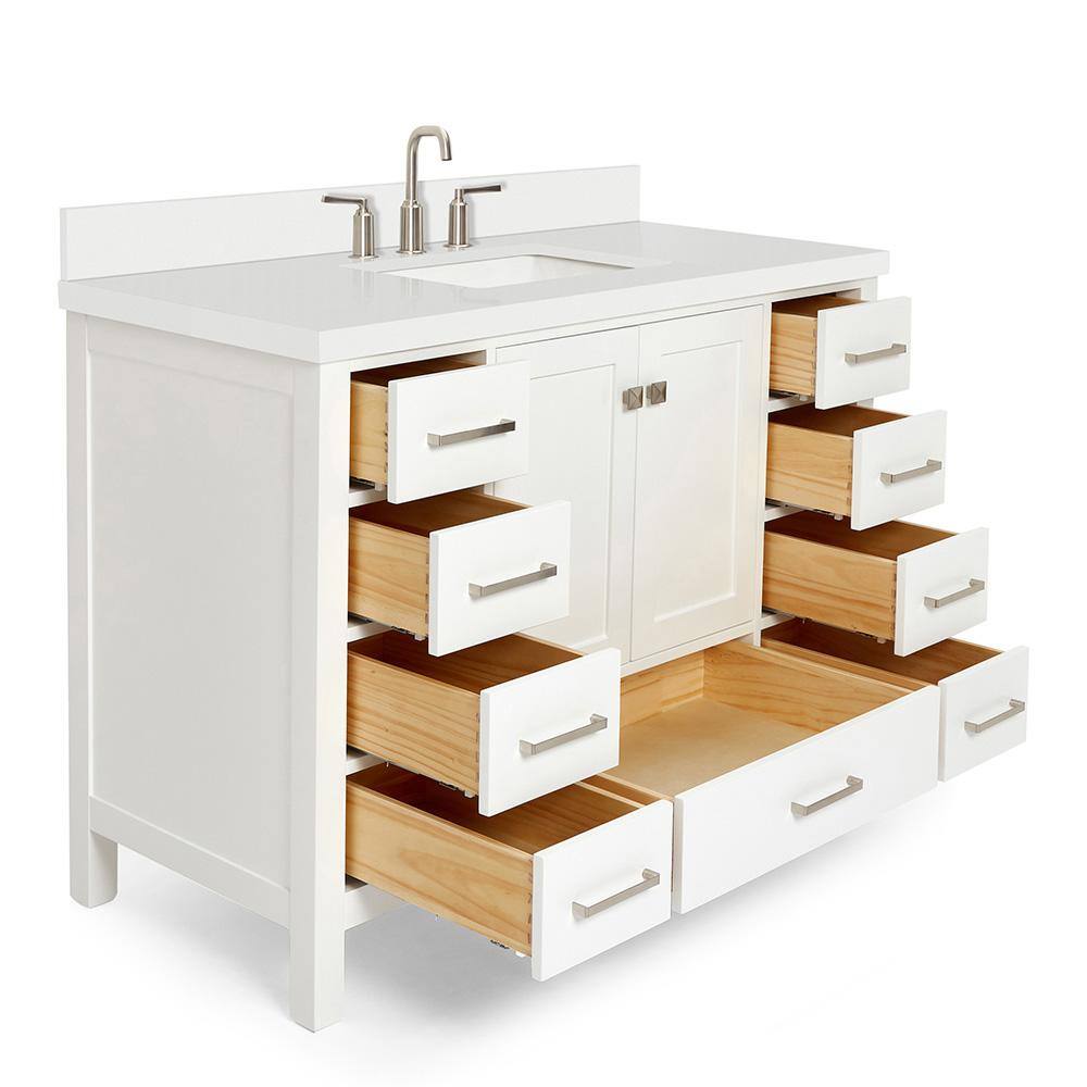 Cambridge 49" White Painted Freestanding Single Sink Vanity with Quartz Top