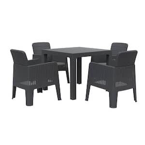 LUCCA Black 5-Piece Plastic Outdoor Dining Set with Grey Cushions