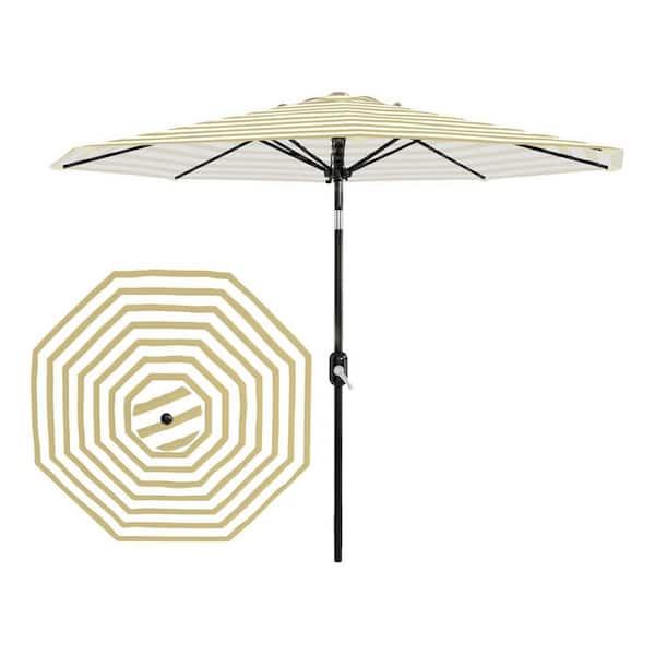 Garvee 10 ft. Striped Patio Umbrella, UV Protection Round Market Umbrella with Crank Lift and Tilt in Tan Stripes TYYPPG_34JXSWW5 Garvee 10 ft. Striped Patio Umbrella, UV Protection Round Market Umbrella with Crank Lift and Tilt in Tan Stripes TYYPPG_34JXSWW5