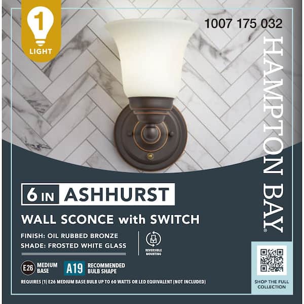 Hampton Bay Ashhurst 1-Light ORB Wall Sconce with Switch