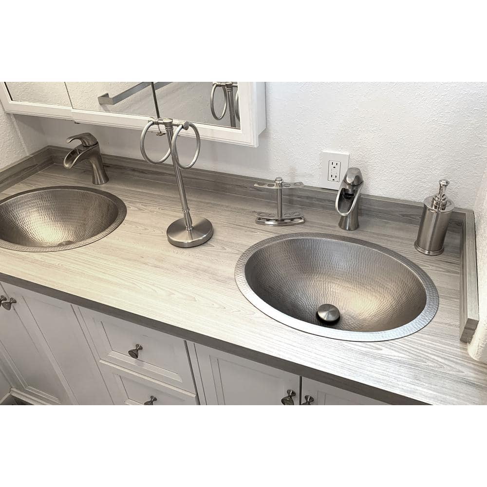 19" Oval Hammered Copper Undermount Bathroom Sink in Electroless Nickel