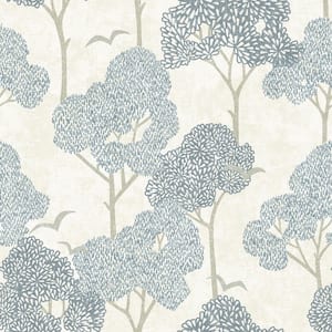 Lykke Blue Textured Tree Wallpaper Sample