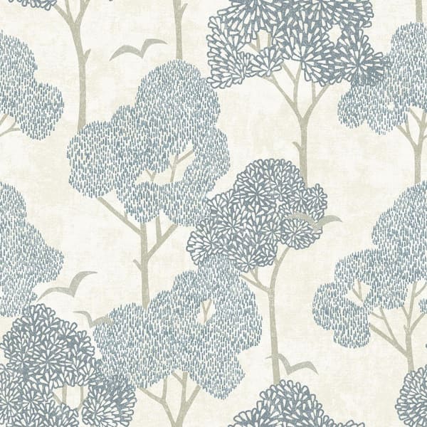A-Street Prints Lykke Blue Textured Tree Wallpaper Sample