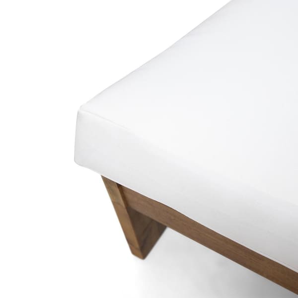 Sherwood Teak Brown Wood Outdoor Patio Loveseat with White Cushions