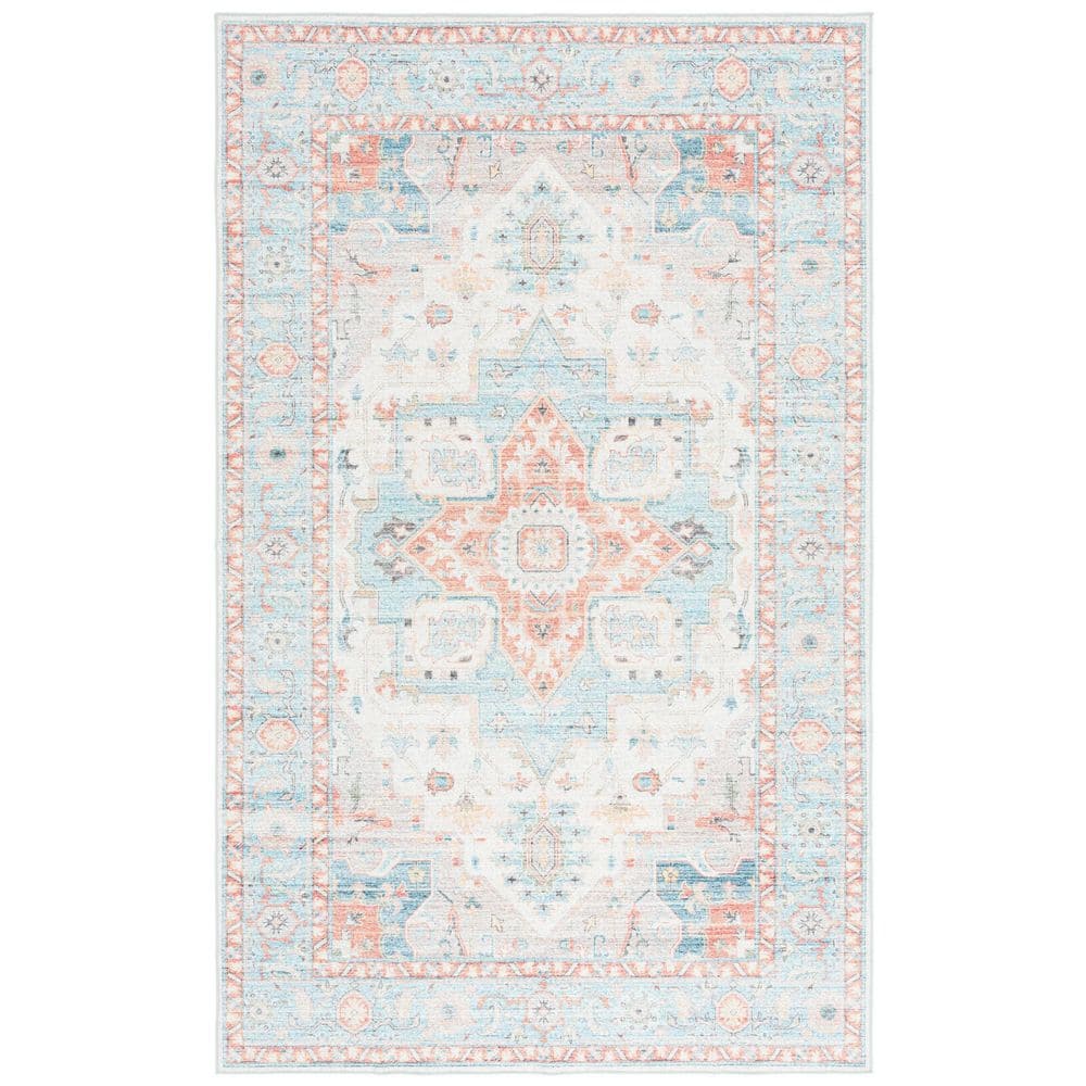 Arizona 5 ft. x 8 ft. Turquoise/Rust Machine Washable Distressed Border Ornate Area Rug price history on PriceWatchPro