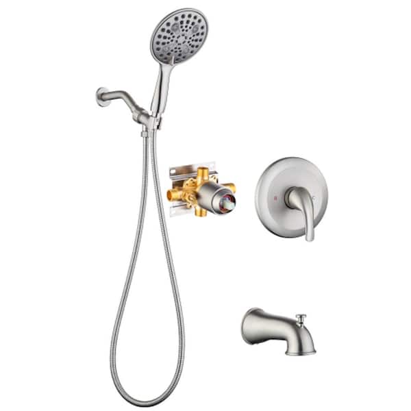 Lukvuzo Single Handle 6-Spray Shower Faucet 1.75 GPM with Pressure Balance in. Brushed Nickel