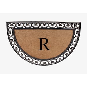 A1HC Half Round Paisley Border Bronze 30 in. x 48 in. Rubber and Coir Double Door Monogrammed R Doormat