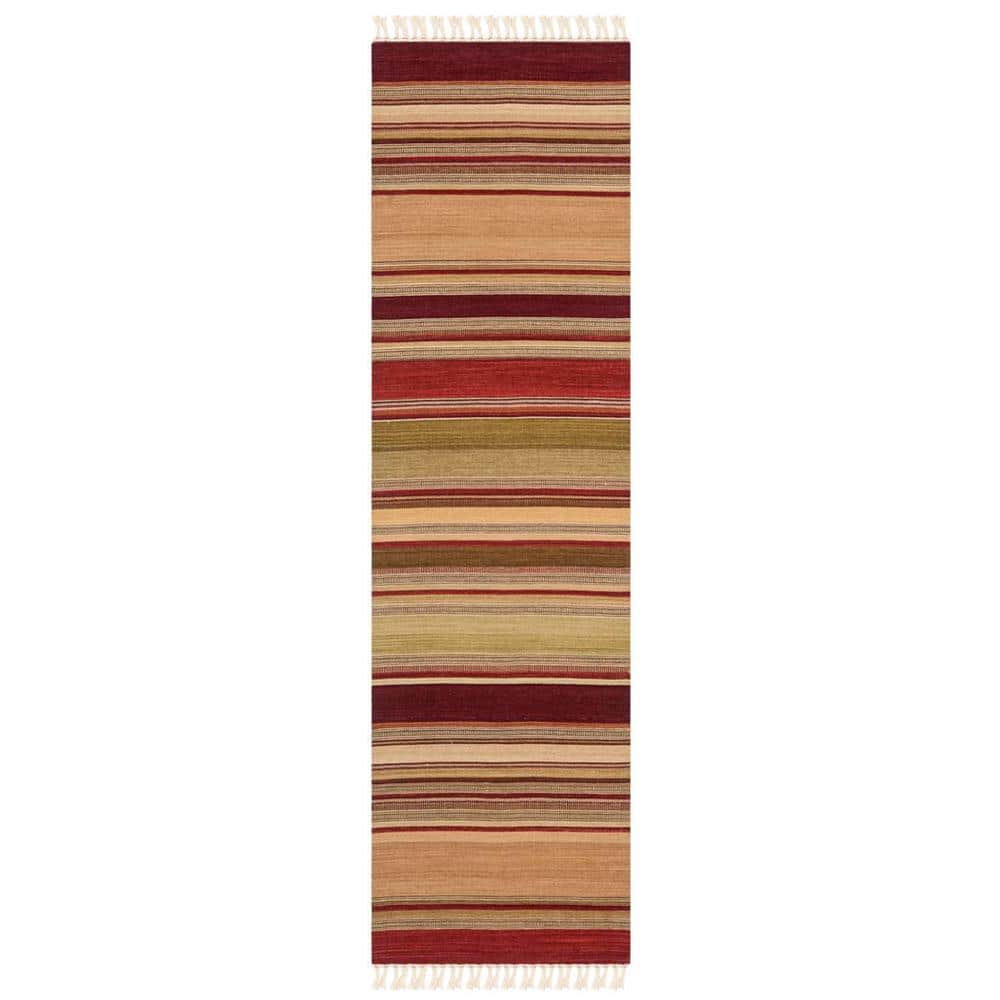 Handwoven Red and Multicolor Wool Striped Runner Rug